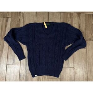 Vintage Abercrombie Fitch Cable Knit Sweater Mens Large Navy V Neck NWT